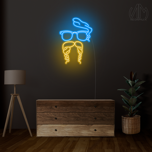 Moustache With Glasses Neon Sign For Barber Shop